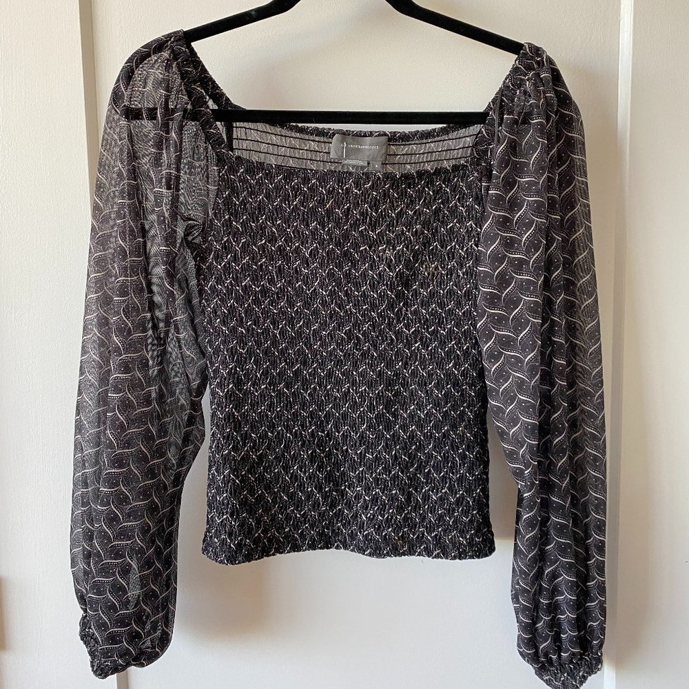 Anthropologie Smocked Bodice Sheer Sleeve Top - S